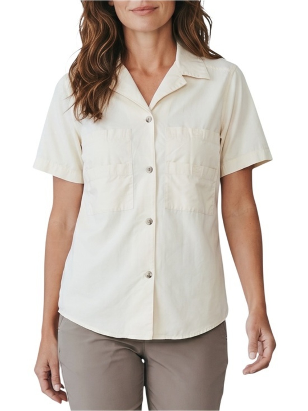4/$20 Travelsmith Pale Yellow Buttercream Utility Tunic Blouse Dual Pockets SM